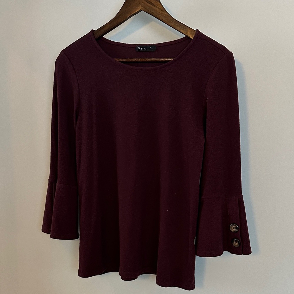 Maroon Long Sleeve Top with Button Accents